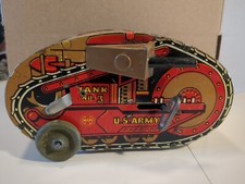 Vintage Marx Tin Litho Windup Turnover Tank U.S. Army No. 3