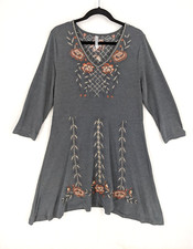 Monoreno women's size medium gray boho embroidered fit & flare hi-lo dress