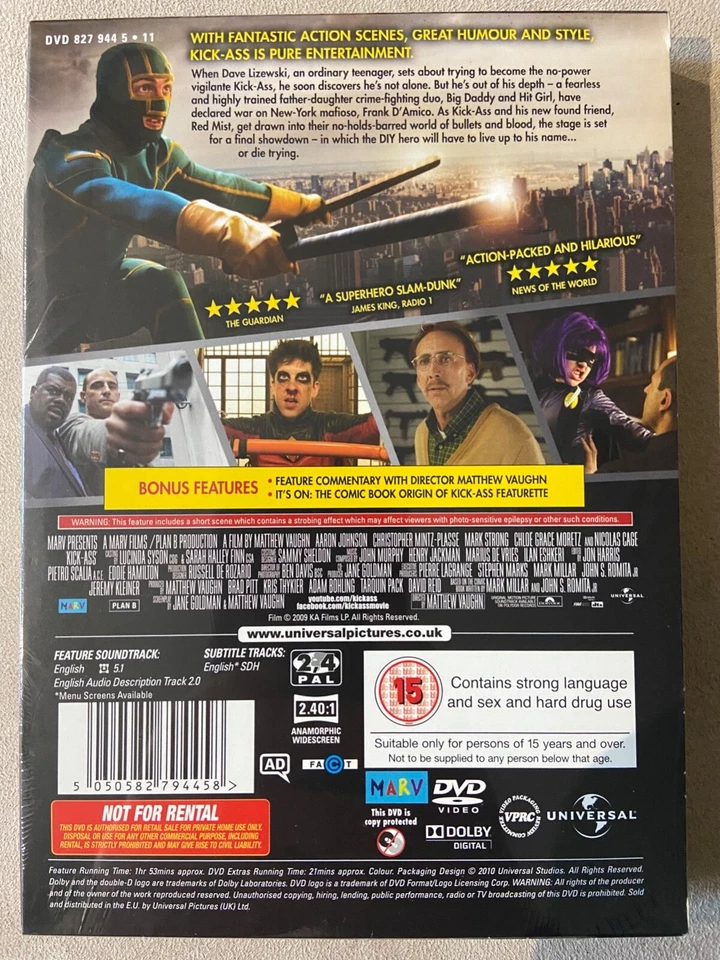 Kick-Ass With Aaron Johnson, Mark Strong DVD 15 & Cards New & Sealed 681G - Image 2 of 4