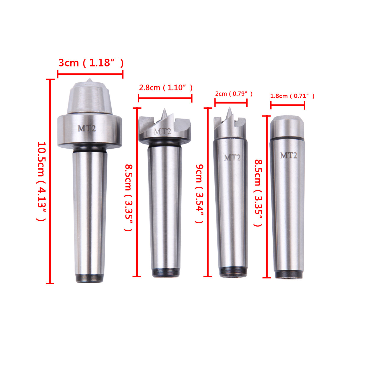 4pcs MT2 Wood Lathe Live Center Set Drive Spur Cup MT2 Arbor with
