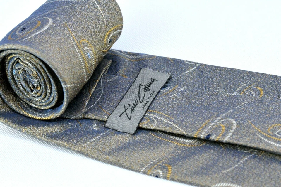 Corbata para hombre Tino Cosma metálica dorada remolino tejida seda 57 x 3,75 pulgadas Foto 4 de 4
