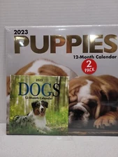 2023 Puppies Dogs 12 Month Wall Calendar 12" x 11" and Mini 6" x 6"