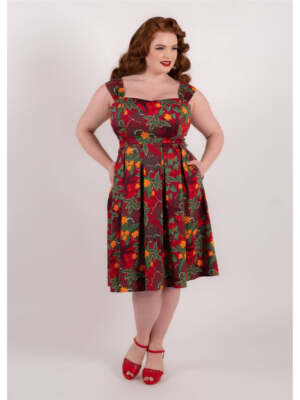 Jill Jungle Floral Swing Dress 16-22 Collectif Red Retro 50s Pinup Rockabilly