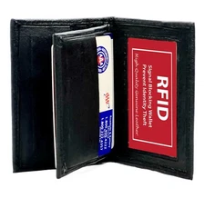 RFID Blocking Genuine Leather Bifold Wallet Credit Card Holder ID Window
