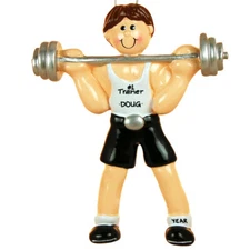 Weightlifter Brown Personalized Christmas Tree Ornament