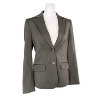 Anne Klein Womens Charcoal Gray Notched Lapel 1 Button Blazer Stretch Size 2 NWT