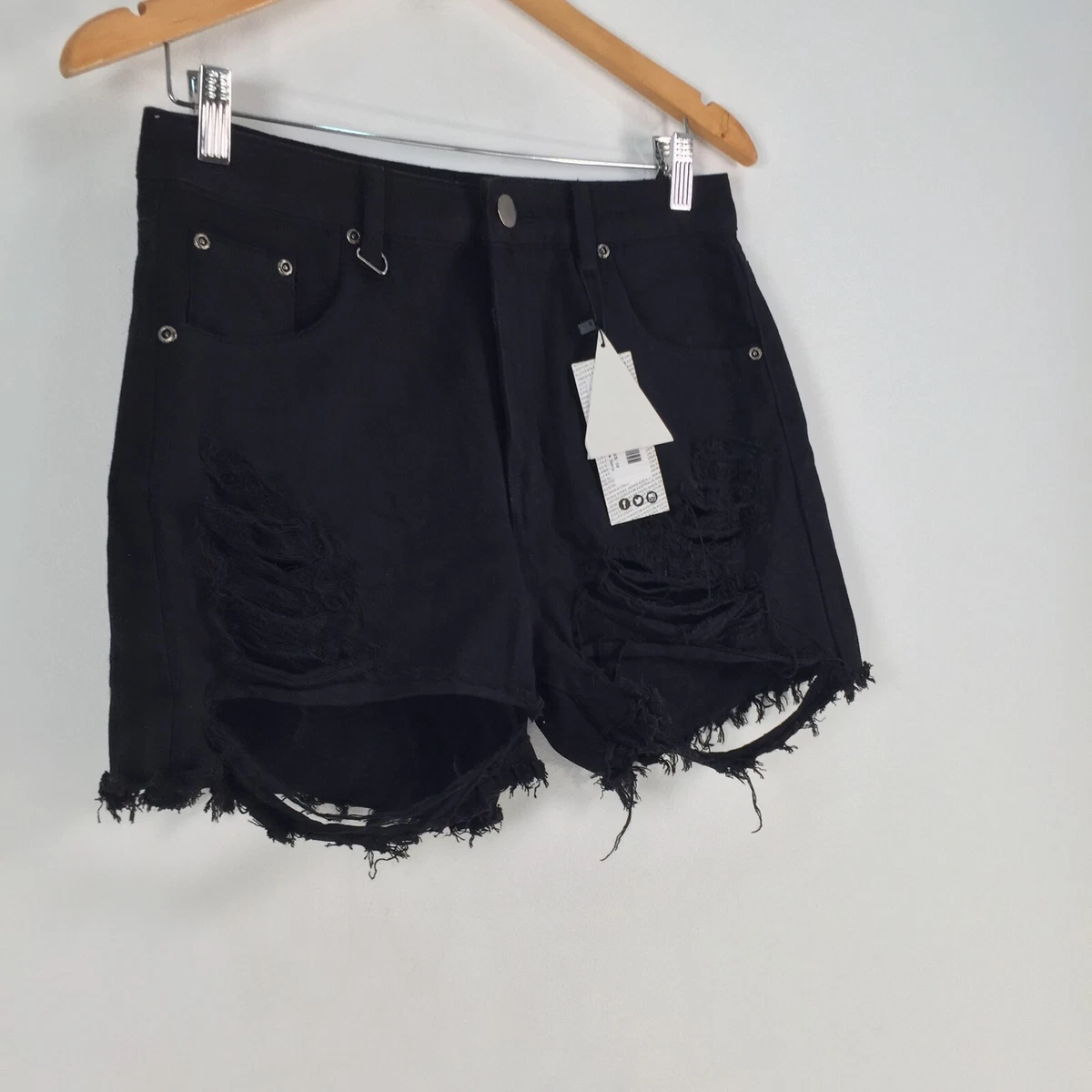 Boohoo black cheap denim shorts