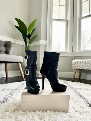 JIMMY CHOO Dylan Semi Pointed Toe Mid-Calf Fur Lined Boots in