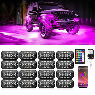 16 Pods RGBW Rock Lights Waterproof Underglow Lights Wheel Well Lights