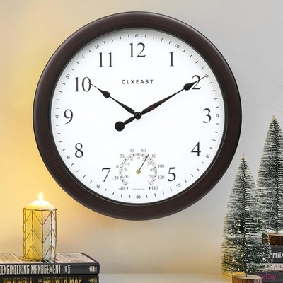 10.4 Inch Outdoor Clock Waterproof Wall Mount Temperature Gauge Bronze Finish