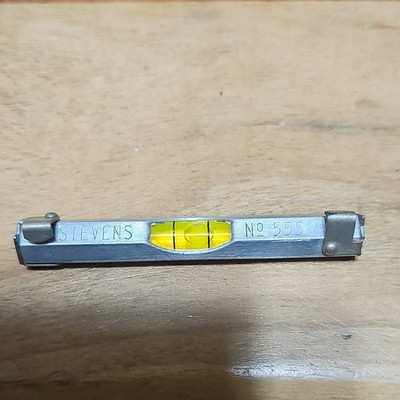 Stevens No 555 Box Beam Level Metal Silver Yellow Measuring Tool