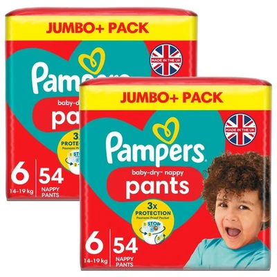 Pampers Baby Dry Nappy Size 6 Diaper Protect Pants 15+kg Jumbo+Pack 2x54 Nappies