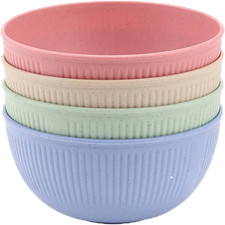 4 Pack Wheat Straw Cereal Bowls, Lightweight Reusable Bowls for Salad, Soup