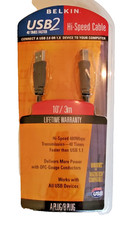 USB 2 High Speed Cable 10' feet A Plug/B Plug Black PRO Series BELKIN F3U133-10