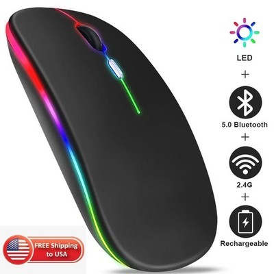 RGB Bluetooth Wireless Mouse Rechargeable Ergonomic USB for PC Laptop iPad