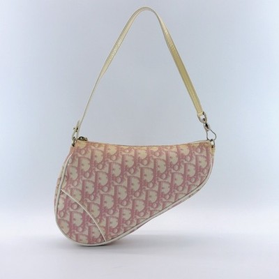Dior Trotter Saddle Bag Small Pink Canvas/Leather  PVC 303Q4