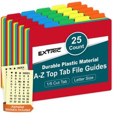 Alphabetical File Organizer 25 File Cabinet Dividers A-Z Plastic 5 Colors A...