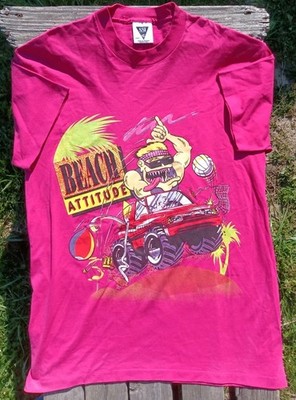 Vtg Beach Attitude Graphic Large T-shirt BigDaddy Rat Fink 1991 Sngl Stitch USA 