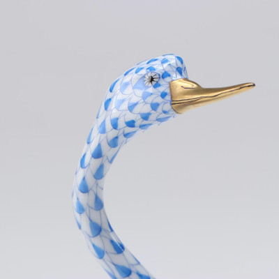 Herend Porcelain Blue Gilt Accented Fishnet Swan Figurine