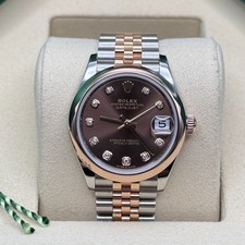 Rolex Datejust 31 Chocolate Diamond Dial Smooth Bezel Two Tone Rose Gold Jubilee
