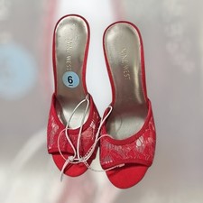 Nine West WNIVIVP2-R Red Lace Slip On Open Toe High Heels Womens Shoe Size 6M