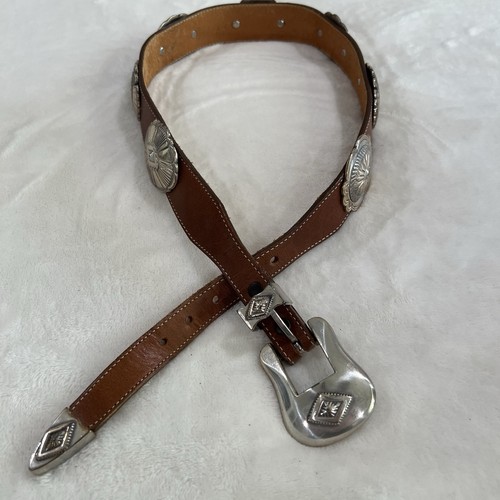 Damen Justin Vintage braun genarbtes Rindsleder silber Concho Gürtel Gr. 28
