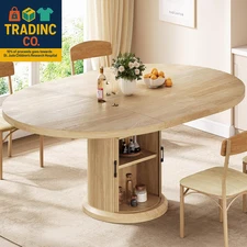 Extendable round Kitchen Dining Room Table for 4-6 with 2-Tier Storage Shelf, 63