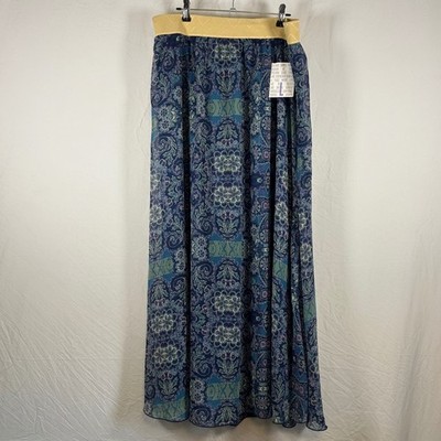 LuLaRoe Lucy Maxi Skirt Large NWT Blue Purple Paisley Gold Waistband Boho Long