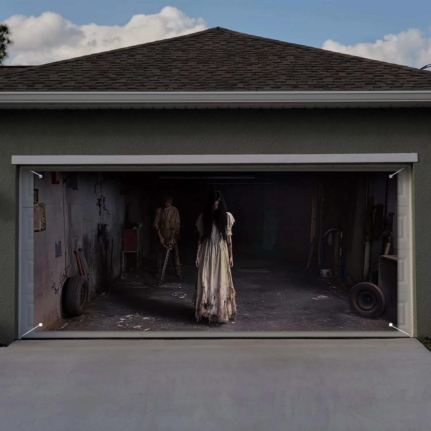 Halloween Garage Door Cover Banner 7 X 16 Ft Female Ghost Halloween Garage Door 