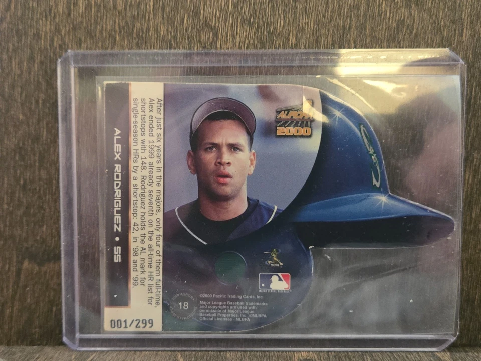 2000 PACIFIC AURORA DIE CUT STYROTECHS #18 ALEX RODRIGUEZ  MARINERS #D 001/299 - Image 2 of 2