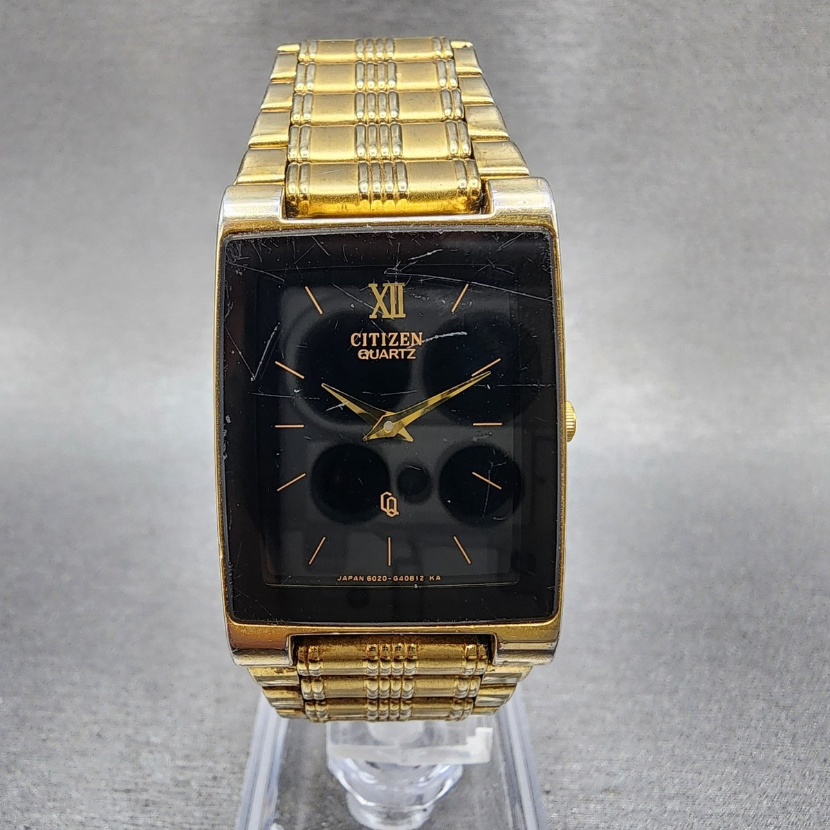 Citizen CQ Tank Watch Men 25mm Black Dial Gold Tone 1020-H14231