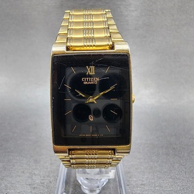 Citizen CQ Tank Watch Men 25mm Black Dial Gold Tone 1020-H14231
