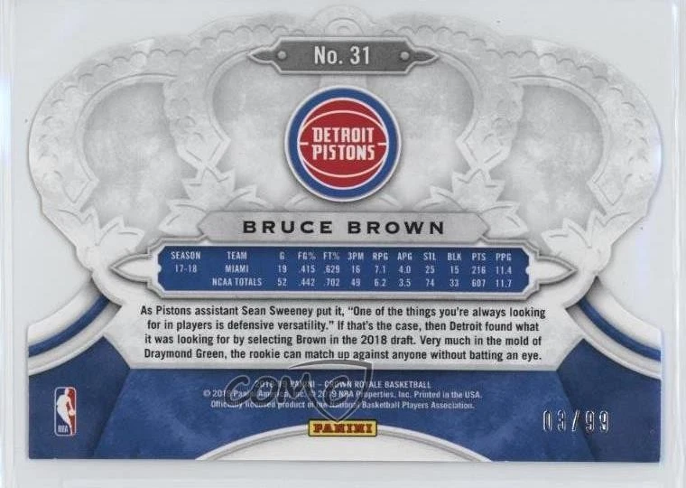 2018-19 Panini Crown Royale Crystal /99 Bruce Brown #31 Rookie RC - Image 2 of 2
