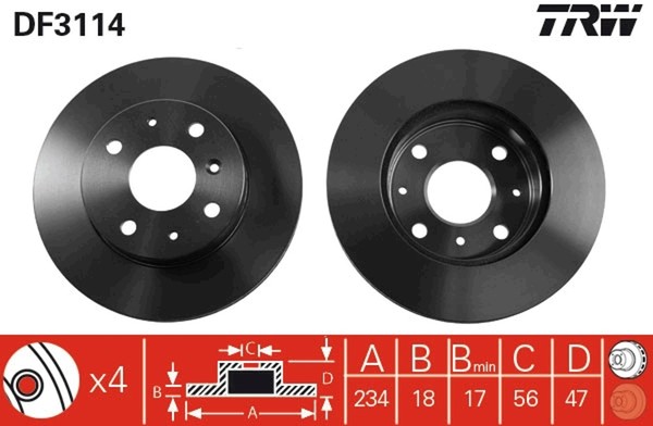 2X TRW Bremsscheibe DF3114 FüR Move Daihatsu G101 G102 G100 G202 Charade A101 G3-image