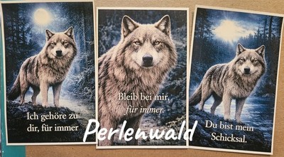 Schönes 3-er Set Twilight Postkarten einseitig bedruckt Handarbeit Wolf Wölfe