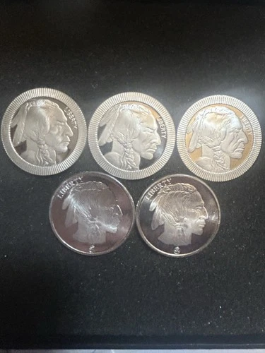 LOT OF (5) 1 OZ SILVER BUFFALO INDIAN HEAD ROUNDS  BRILLIANT 🔥🔥📈📈