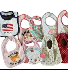 Infant Girl's Drool Bibs Lot Of 11 hearts 4th july pink  baby infant bibs
