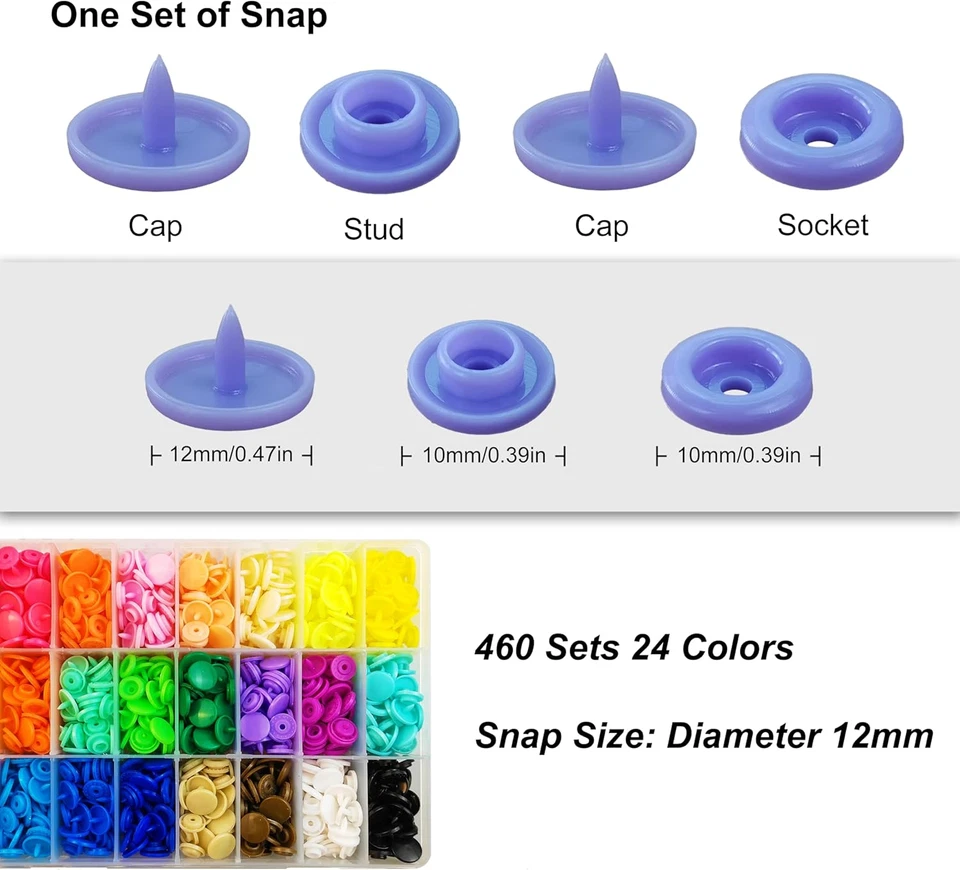 Plastic Snaps with Snap Pliers, 460 Sets 24-Colors Snap Buttons for Sewing, Snap - Image 2 of 4
