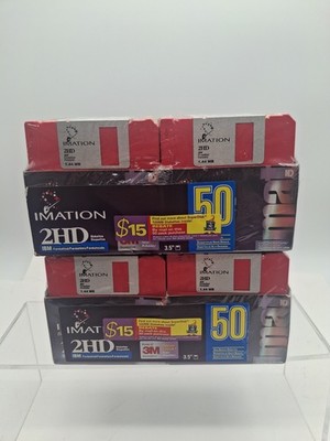 100 Imation 3.5'' 2HD IBM Formatted Rainbow Color Diskettes 2 Sealed Packs of 50