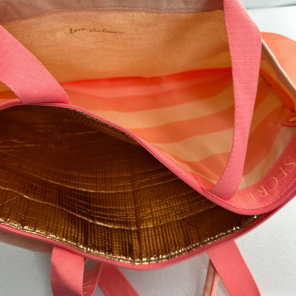 Victorias Secret Pink Shopper Canvas Double Tote Bag Insulated Lining Gift See - Image 3 of 4