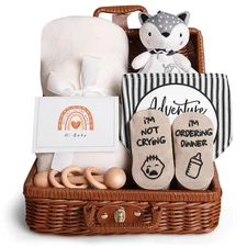 Unique Baby Gift Set: Lovey Blanket, Bibs, Socks & Rattle for Newborns