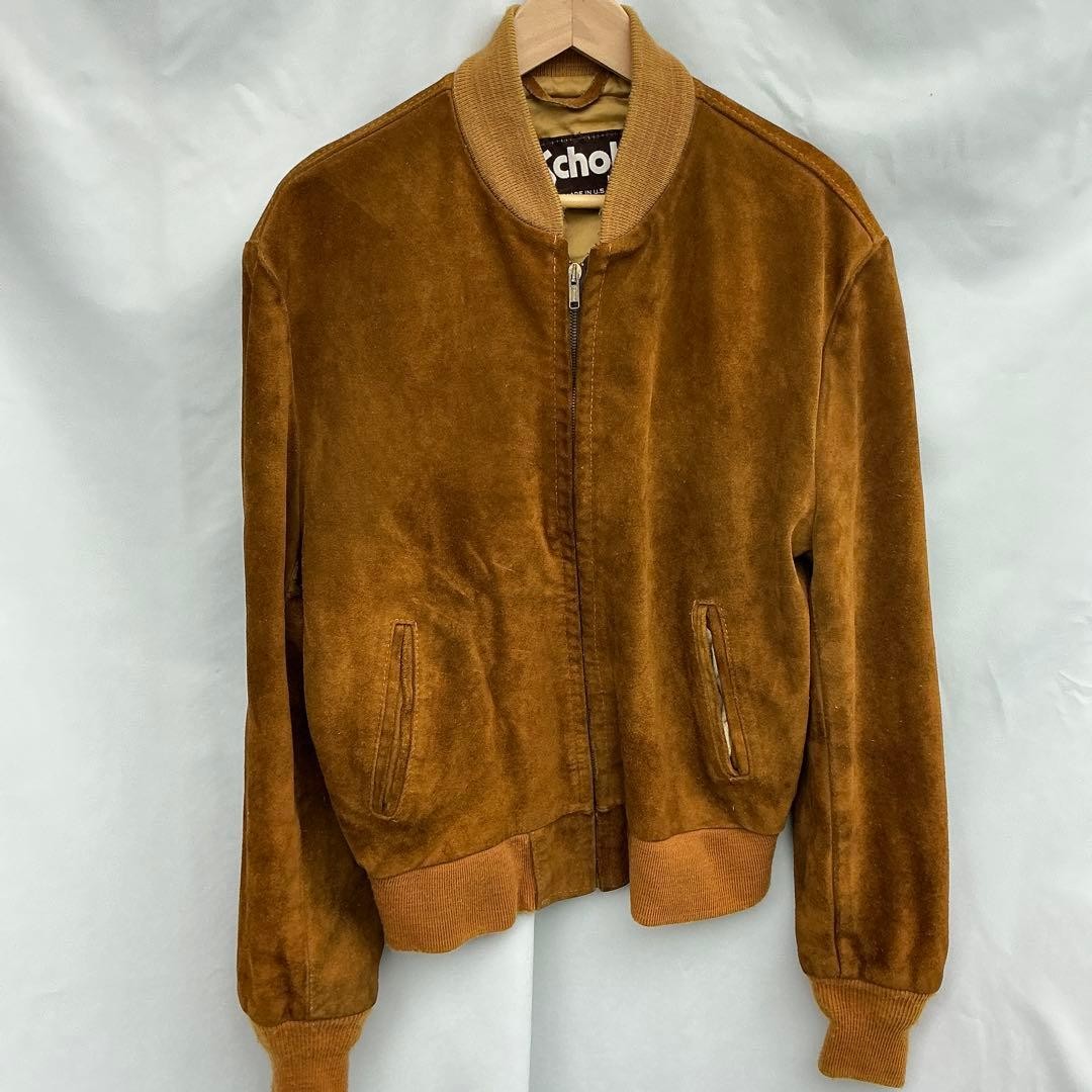 Schott NYC Suede Leather Bomber Jacket Brown Size 42 Made in USA Vintage rare