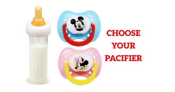 2 OZ Reborn Baby Bottle With Mickey / Minnie Mouse Putty Pacifier
