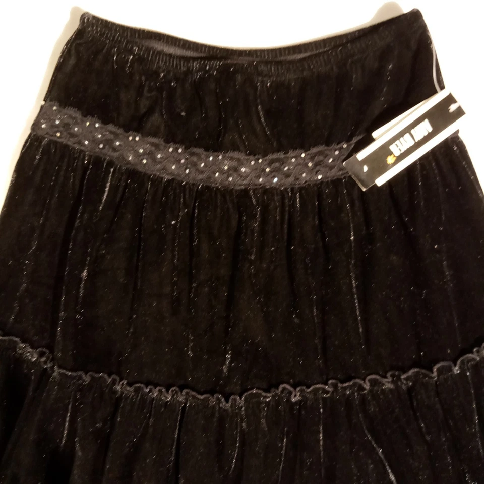 AMY BYER Skirt sz M Black Velvet Layered Ruffles Sequin/Beaded Prairie NWT - Image 2 of 4