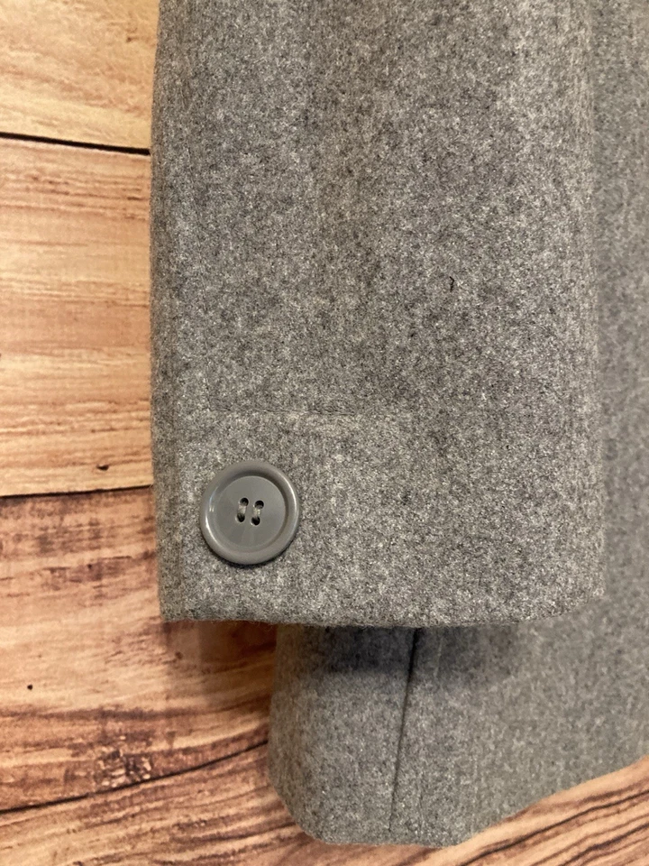 Abrigo New York & Co Talla 12 Gris Doble Pecho Guisante Forrado Mezcla Lana Chaqueta Foto 4 de 4