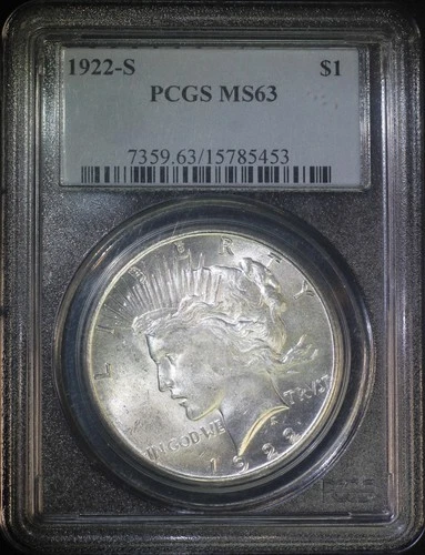 1922 S Peace Silver Dollar PCGS MS63 Choice BU Old Holder
