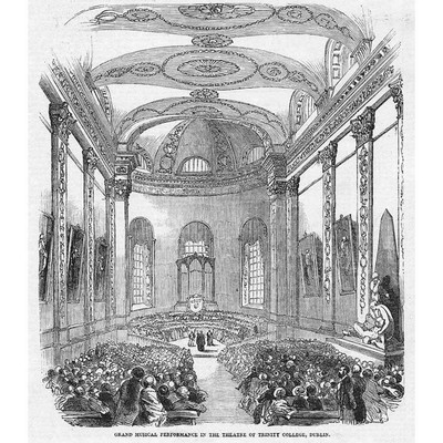 DUBLIN Musical Performance in Trinity College Theatre - Antique Print 1851