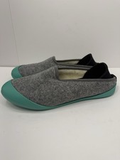 Mahabis Classic Slippers Women  s Wool Lining, Grey, Teal Sole Size 41 US 9.5-10