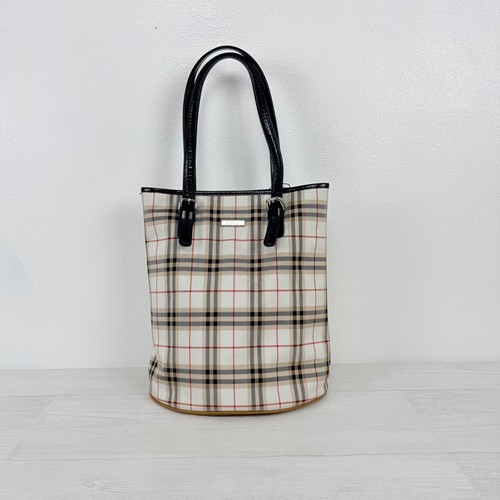 Burberry Bucket Tote Bag Nova Check Blue Label Preppy Vintage Work Bag Classic