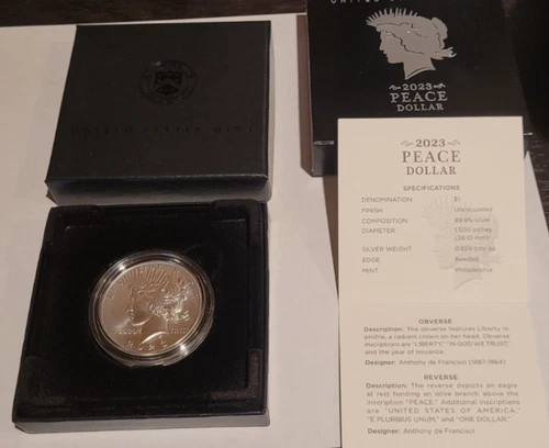 2023 Peace Silver Dollar Brilliant Uncirculated W/ Mint Box and COA